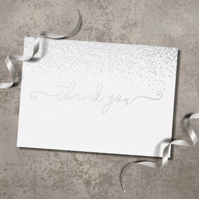 Elegantes Silver Foil Script Dankeschön Card Folieneinladung (Von Creator hochgeladen)