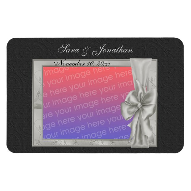 Elegantes Silver Foto Rahmen Personalisiert Hochze Magnet (Horizontal)
