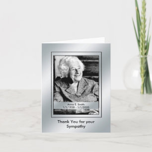 Elegantes Silver Foto Vielen Dank für Ihr Beileid Dankeskarte