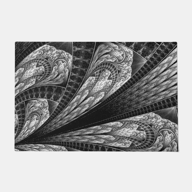 Elegantes Silver Fraktal Design Fußmatte (Vorderseite)