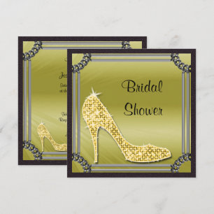 Elegantes Silver Gerahmt Gold Stiletto Brautparty Einladung