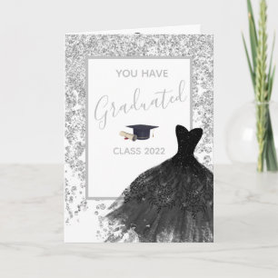 Elegantes Silver Glittery Dress Grad Foto Karte