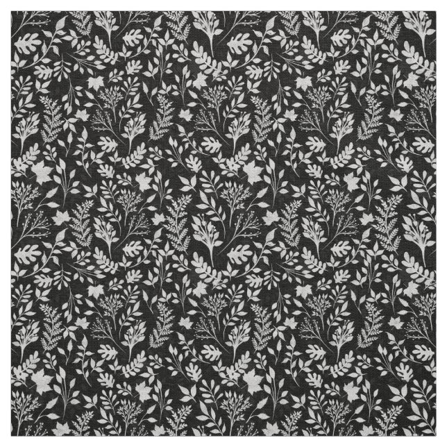Elegantes Silver Glitzer Foliage Black Design Stoff (Muster)