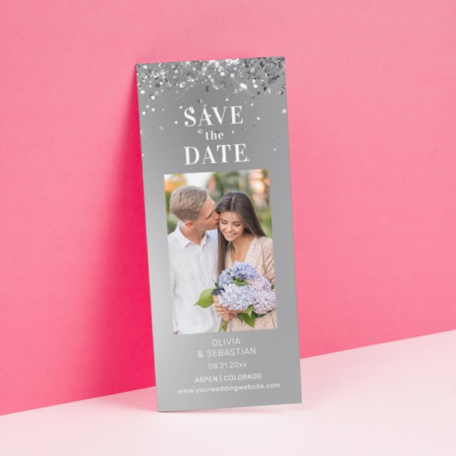 Elegantes Silver Glitzer Foto Hochzeit speichern S Save The Date (Von Creator hochgeladen)