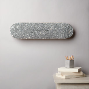 Elegantes SILVER Glitzer Individuelle Name Skatebo Skateboard