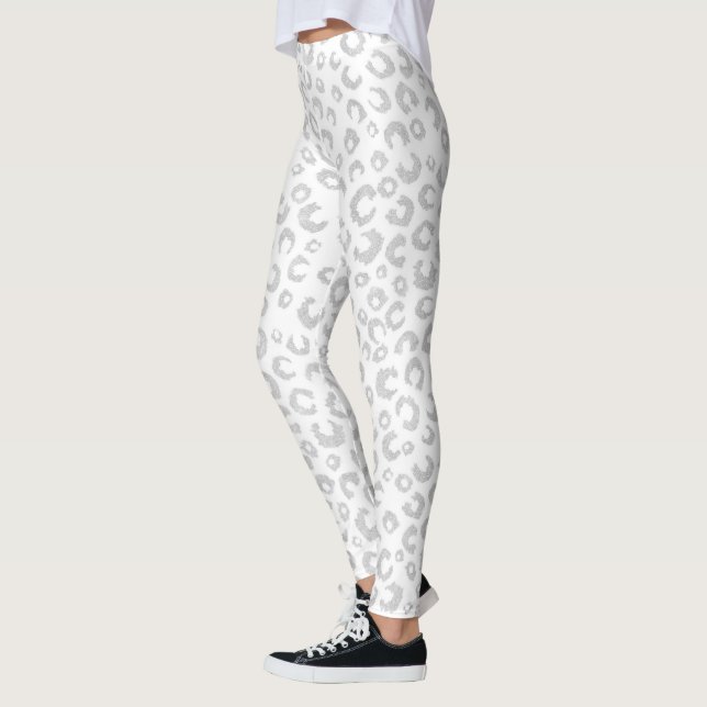 Elegantes Silver Glitzer Leopard Muster Leggings (Links)