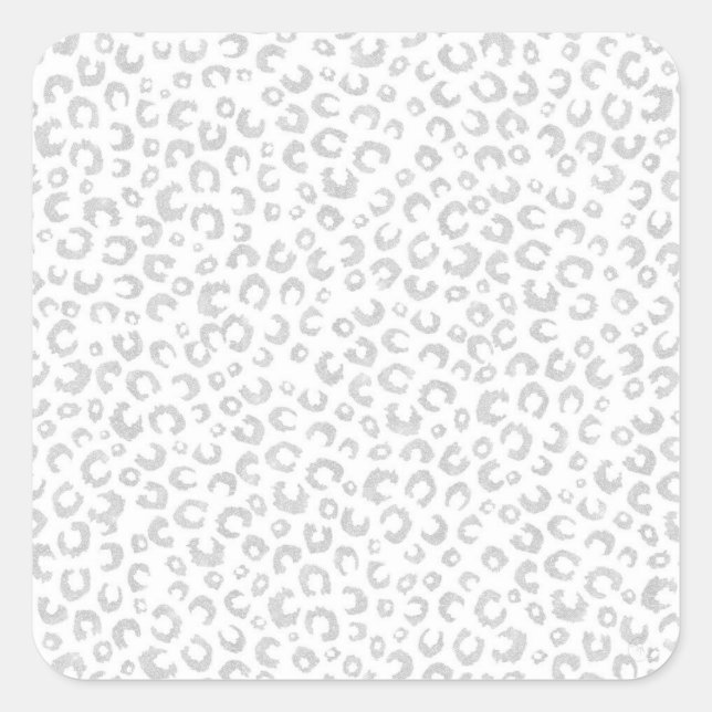 Elegantes Silver Glitzer Leopard Muster Quadratischer Aufkleber (Vorderseite)