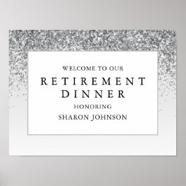 Elegantes Silver Glitzer Retirement Party Willkomm Poster