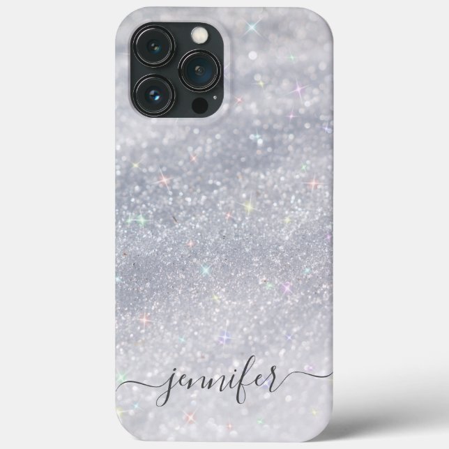Elegantes Silver Glitzer Script | Individuelle Nam Case-Mate iPhone Hülle (Rückseite)