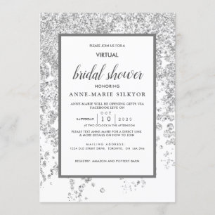 Elegantes Silver Glitzer Spark Virtual Brautparty Einladung