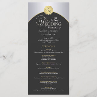 Elegantes Silver Gold Monogram Wedding Program Programm