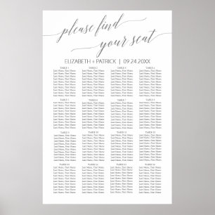 Elegantes Silver Gray Calligraphy Seating Chart Poster