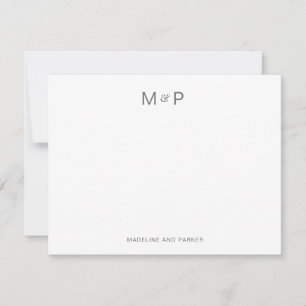 Elegantes Silver Gray Contemporary Couple Monogram Mitteilungskarte