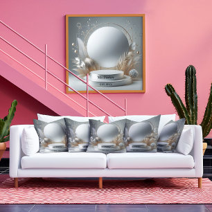 Elegantes Silver Gray Floral Podium Modernes Skrip Leinwanddruck