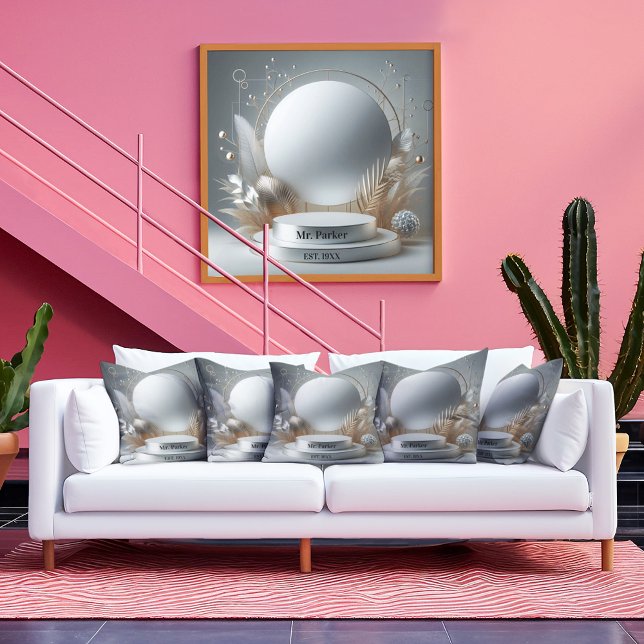 Elegantes Silver Gray Floral Podium Modernes Skrip Leinwanddruck (Von Creator hochgeladen)