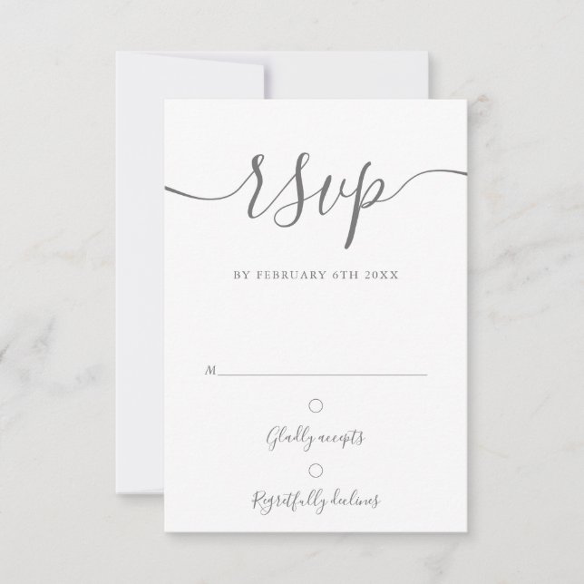 Elegantes Silver Gray Script Simple Modern RSVP Karte (Vorderseite)