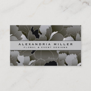 Elegantes Silver Gray und Schwarz Floral Visitenkarte
