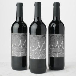 Elegantes Silver Gray Wedding Reception Monogram Weinetikett