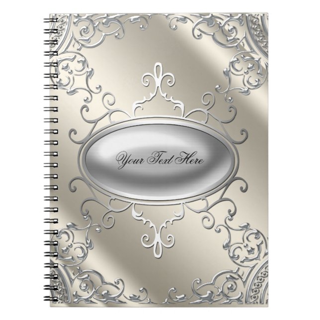 Elegantes Silver Ivory Beige Notebook Notizblock (Vorderseite)