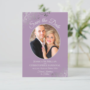 Elegantes Silver Lace & Foto auf der Lavendelhochz Save The Date