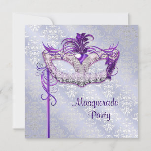 Elegantes Silver Lila Masquerade Party Einladung