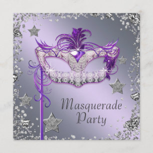 Elegantes Silver Lila Masquerade Party Einladung