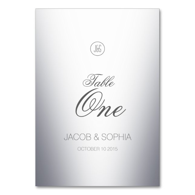 Elegantes Silver Mit Monogramm Tischnummer (Vorderseite)