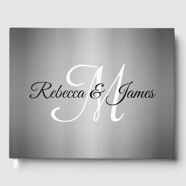 Elegantes Silver Monogram Script Wedding Guest Boo Gästebuch (Vorderseite)