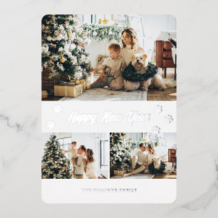 Elegantes Silver Paw Foto Happy New Year Folien Feiertagskarte