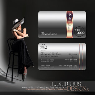 Elegantes Silver Rose Gold mit Logoöffnungszeiten Visitenkarte
