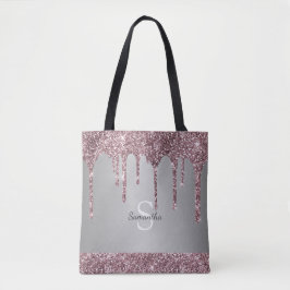Elegantes Silver Rose Gold Pink Glitzer Monogram