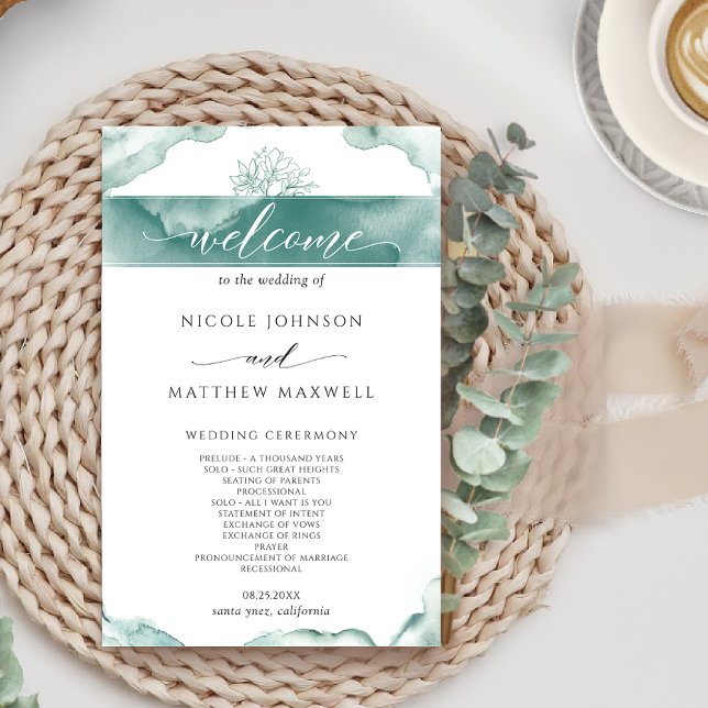 Elegantes Silver Sage Wedding Programm (Von Creator hochgeladen)