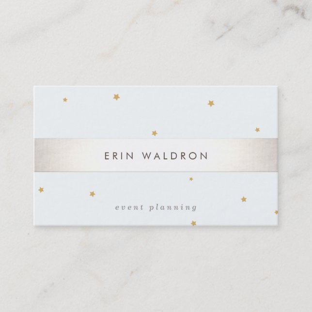 Elegantes Silver Striped Gold Star Light Blue Visitenkarte (Vorderseite)