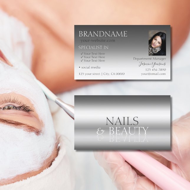 Elegantes Silver Stylish Mirror Schriftart Chic mi Visitenkarte (Von Creator hochgeladen)