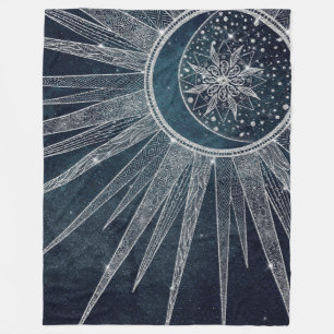 Elegantes Silver Sun Moon Doodle Mandala Blaues De Fleecedecke