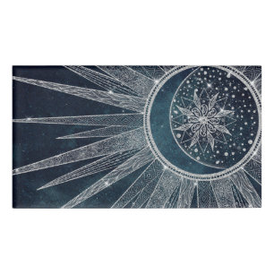 Elegantes Silver Sun Moon Doodle Mandala Blaues De Namenschild