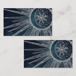 Elegantes Silver Sun Moon Doodle Mandala Blaues De Visitenkarte