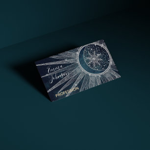 Elegantes Silver Sun Moon Doodle Mandala Blaues De Visitenkarte