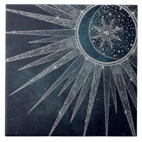 Elegantes Silver Sun Moon Doodle Mandala Blue Desi