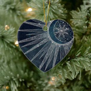 Elegantes Silver Sun Moon Doodle Mandala Blue Desi Keramik Ornament