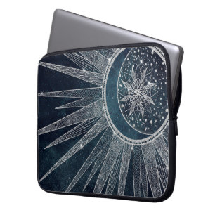 Elegantes Silver Sun Moon Doodle Mandala Blue Desi Laptopschutzhülle