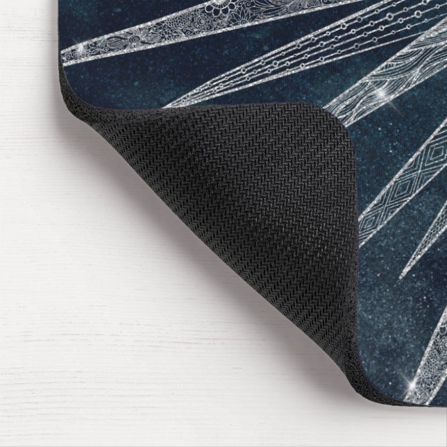 Elegantes Silver Sun Moon Doodle Mandala Blue Desi Mousepad (Ecke)