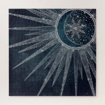 Elegantes Silver Sun Moon Doodle Mandala Blue Desi Puzzle<br><div class="desc">Dieses wunderschöne, mystische, blaue, silberne und halbmondfarbene Moon Mandala Universe Thema Ästhetische Gestaltung ist perfekt für Wohngestaltung, Alltagsbekleidung oder besondere Anlässe verzaubert Dekoration. Hübsches, weißliches Blau, Silbersonne und Mondmandala-Design mit Blume und Blätter Doodles, Sternen, Punkten, Diamanten, Kreisen, Dreiecken und geometrischen Formen der Meerjungfrau-Skala, mit einer halbmondfarbenen Bühne glühender Mond, einem...</div>