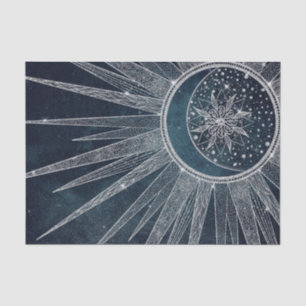 Elegantes Silver Sun Moon Doodle Mandala Blue Desi Seidenpapier