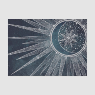 Elegantes Silver Sun Moon Doodle Mandala Blue Desi Seidenpapier