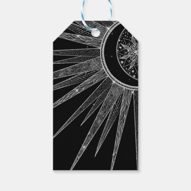 Elegantes Silver Sun Moon Mandala Black Design Geschenkanhänger (Vorderseite)