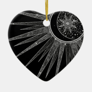 Elegantes Silver Sun Moon Mandala Black Design Keramik Ornament