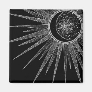 Elegantes Silver Sun Moon Mandala Black Design Magnet