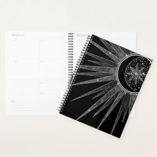 Elegantes Silver Sun Moon Mandala Black Design Planer