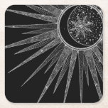 Elegantes Silver Sun Moon Mandala Black Design Rechteckiger Pappuntersetzer<br><div class="desc">Hübsches, weißes, silbergraues Sonne- und Mondmandala-Design mit Blume und Blätter Doodles, Sternen, Punkten, Diamanten, Kreisen, Dreiecksformen, Zickzack, Meerjungstatur, geometrisches Muster, mit einem grauen silberfarbenen und weißen Imitat Glitzer glänzend Glitzern-Textur, mit einer halbmondleuchtenden Bühne, einem mandala Blumen Stern, auf einem dunkelblauen Neonblau Bula, Galaxie Sterne, Mitternacht blauer Hintergrund. Dieses wunderschöne, mystische...</div>